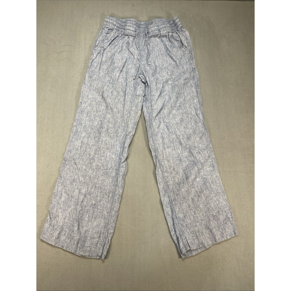 LL‎ Bean Womens Linen Pants  6 Tall Blue Chambray Pull On Wide Leg Coastal